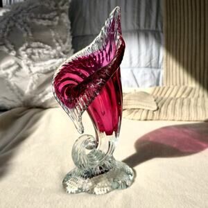 Cranberry to Clear Jack In The Pulpit Glass Vase Vintage Angelo Rossi